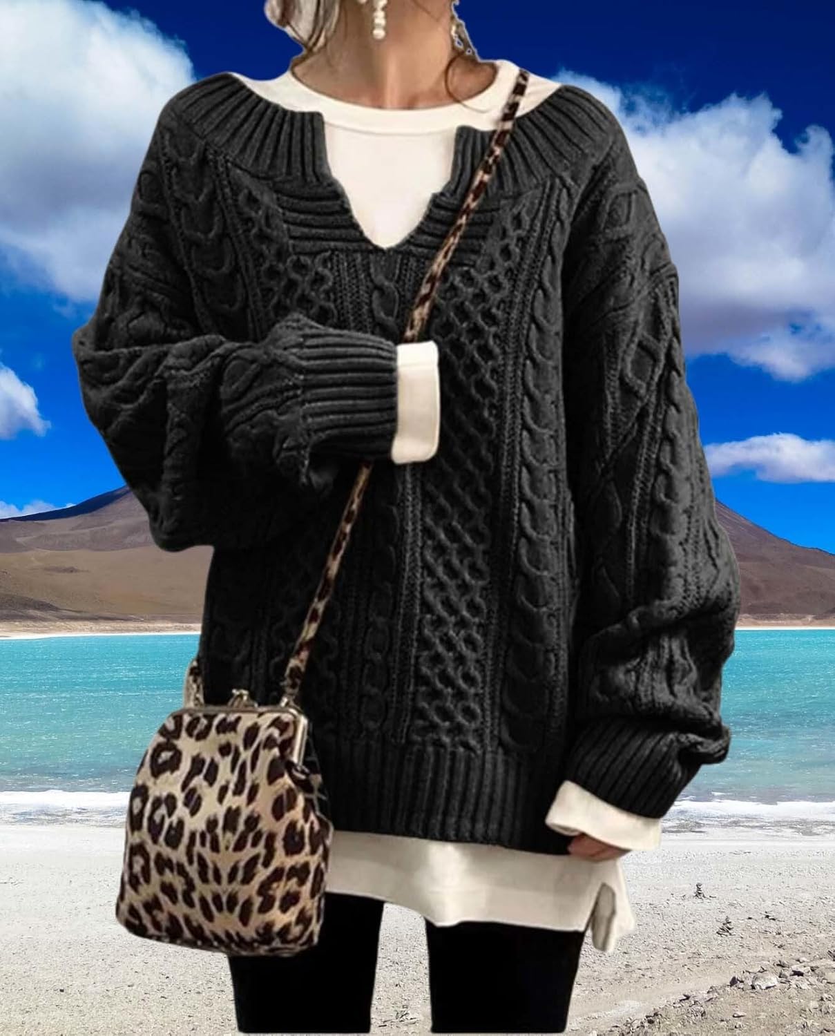 Womens Winter Chunky V Neck Long Sleeve Loose Knit Pullover Sweater Fashion Knit Casual Knit Sweater - Image 5