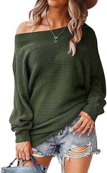 olive green off the shoulder sweater