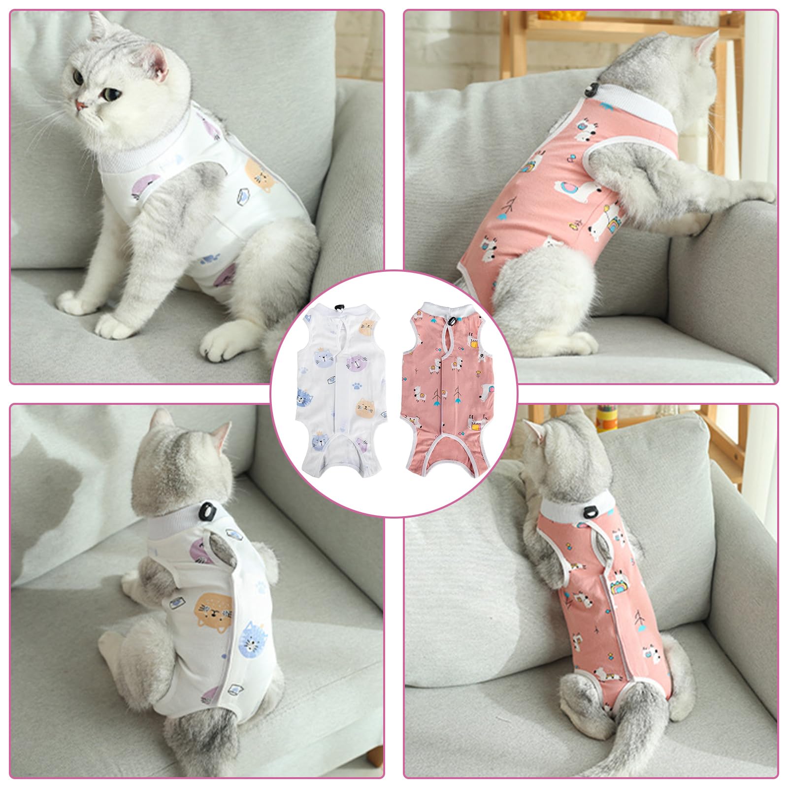 XdealCozyxc 2 Pack Cat Surgery Recovery Suit, Breathable Cat Suit Post Surgery Female, Pet Surgical Shirt Cat Clothing Pajama (M) - Image 4
