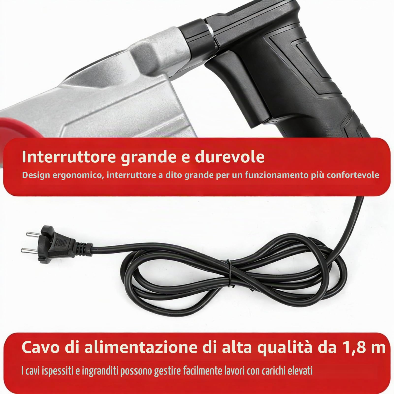 1900W 200-240V Martello Perforatore, con 3300 Colpi/min Trapano Avvitatore Configurazione 1,8m Cavo, Accessori e Valigetta Inclusi, Cacciavite Elettrico per Cemento Muratura Legno e Metallo