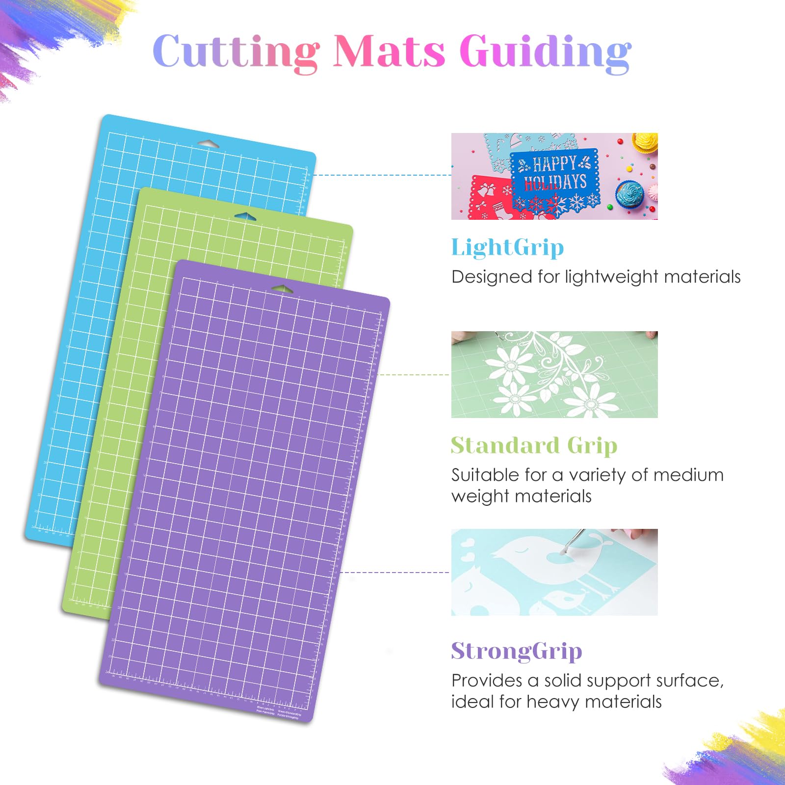 Kokorosa 3 Pack Schneidematte für Cricut Explore One/Air/Air 2/Maker,61x30.5cm，Quilting Cricket Schneidematten Ersatz-Zubehör, Quilten und Kunsthandwerk（12 x 24 x 3）