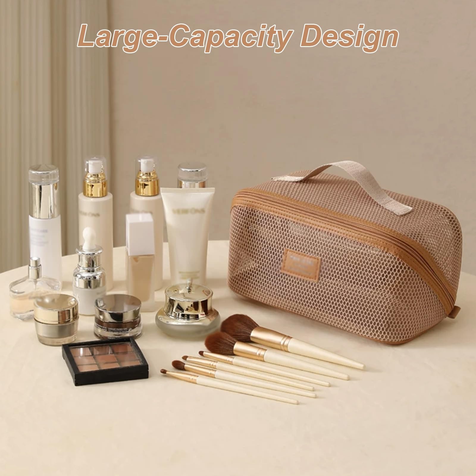 Beauty Case da Viaggio, Borsa da Toilette per Donna, Organizzata per Scomparti, Maniglia Morbida Il Trasporto, Cuciture Fini e Fitte, Leggera e Traspirante, Strutturata Elegante(Pink)