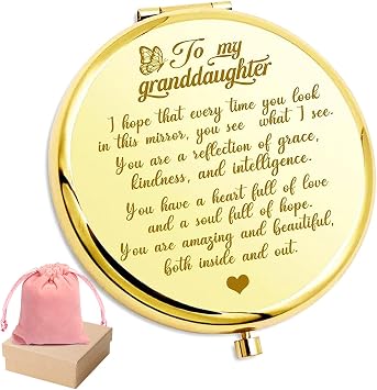 to My Granddaughter - Youre Amazing and Beautiful - Pocket Mirror, Granddaughter Engraved Compact Mirror, Family First Mirror Encouragement Gifts from Grandparents Gold-A