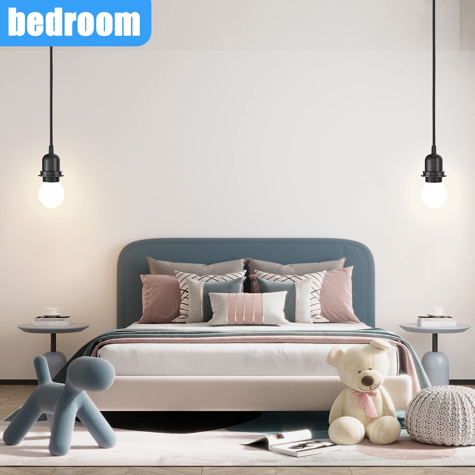3 x E27 Lampenfassung mit Schalter mit Stecker, E27 Fassung Schwarz mit 3,5m Kabel Schraubring - Küche, Wohnzimmer und Kinderzimmer - Schwarz