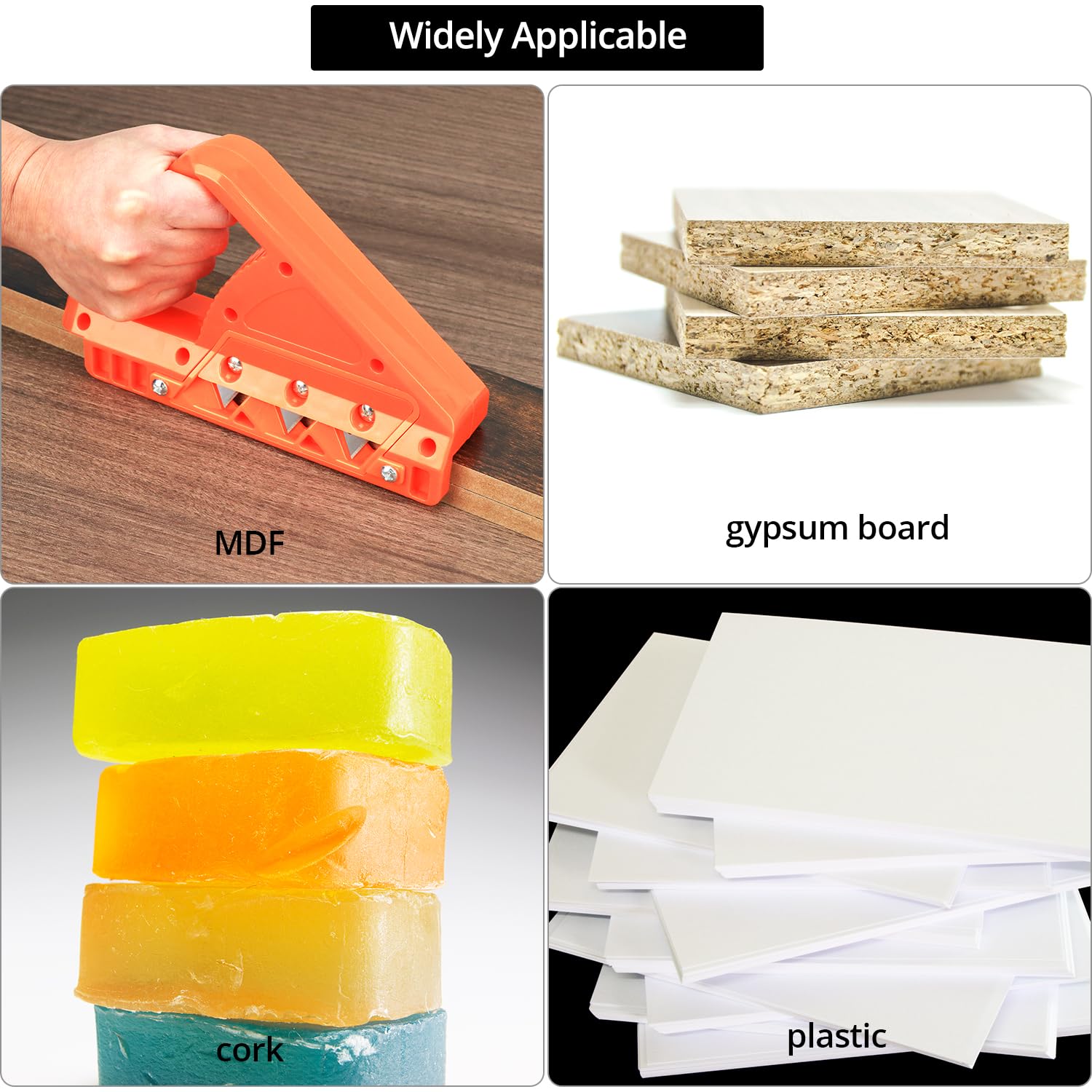 QWORK® Raboteuse de chant pour plaques de plâtre à 45° et 60°, robuste rabot plaque de platre, comprenant 10 lames de rechange