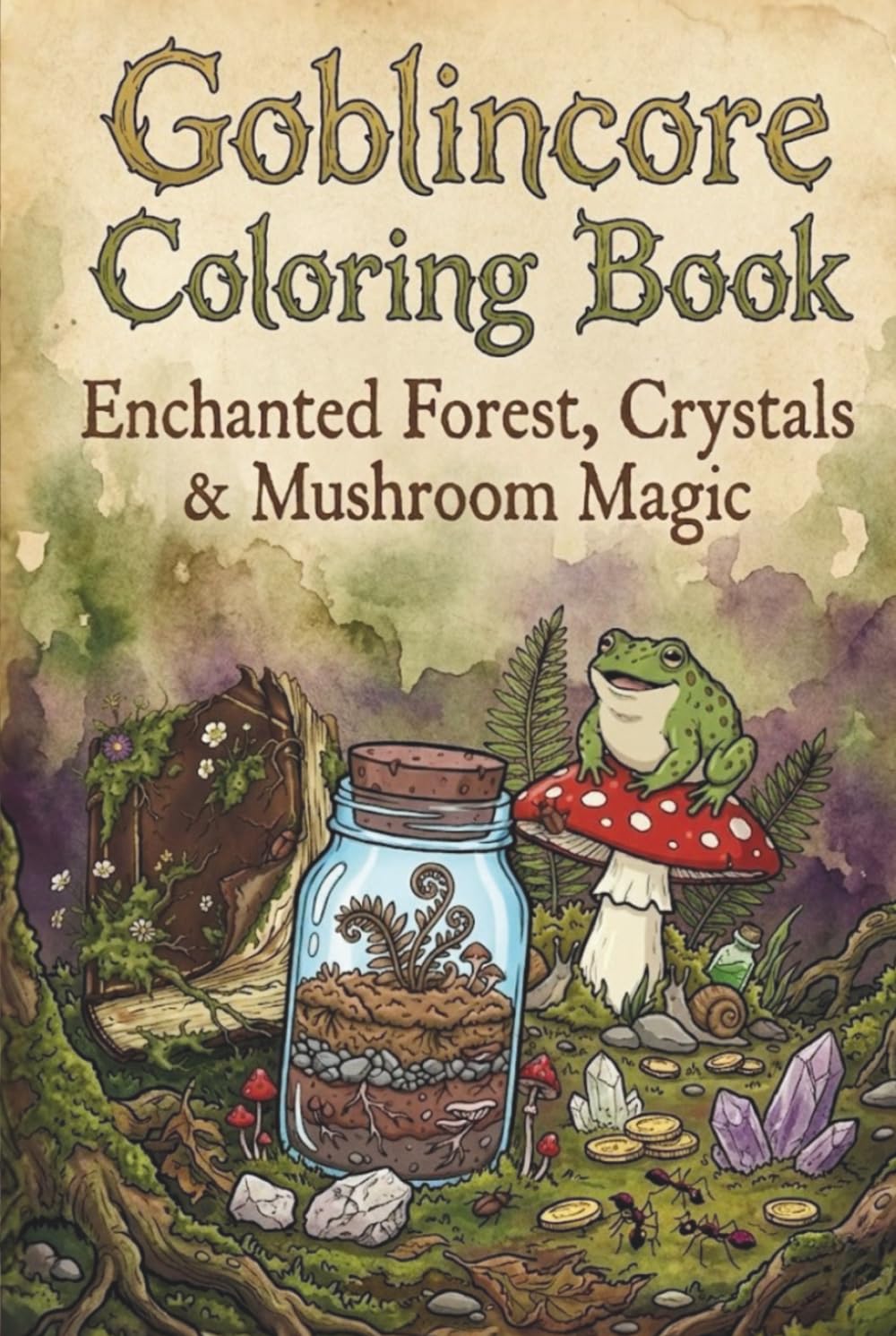 Goblincore Coloring Book: Enchanted Forest, Crystals & Mushroom Magic: 50 Pages Relaxing Adult Coloring Book with Nature, Mushrooms, Forest Creatures, and Fantasy-Inspired Designs