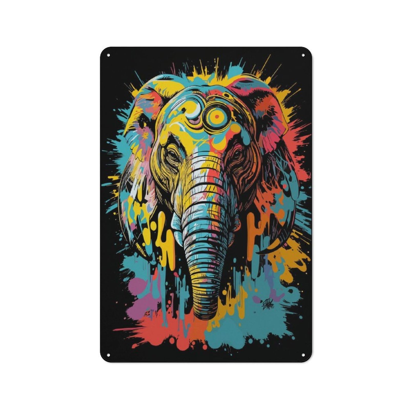 Junmoney Elephant Head Graffiti Industrial-Style Metal Sign 30X20cm For Home Bar Wall, Housewarming Wall Decor For People Furnishing Home Bar