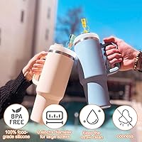 Vista 4 de AIERSA 5 tapas de popote para copa Stanley, cubierta de popote de silicona compatible con vaso Stanley de 30 y 40 onzas con asa, mini tapas de punta