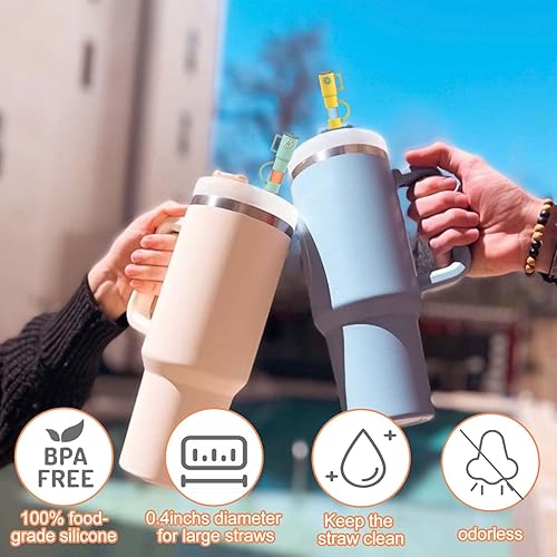Miniatura 4 de AIERSA 5 tapas de popote para copa Stanley, cubierta de popote de silicona compatible con vaso Stanley de 30 y 40 onzas con asa, mini tapas de punta