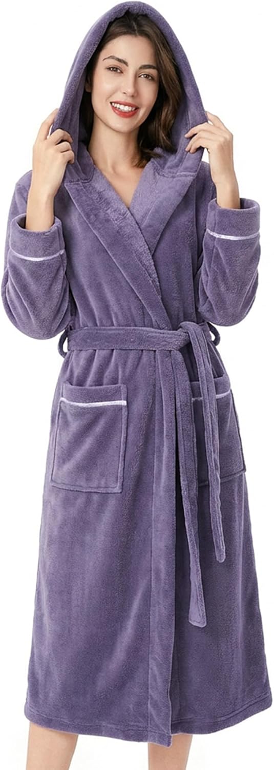 DAVID ARCHY Plush Robes for Women Warm Thick Fleece Fluffy Luxury Cozy Soft Hooded Bathrobe Winter House Full Length