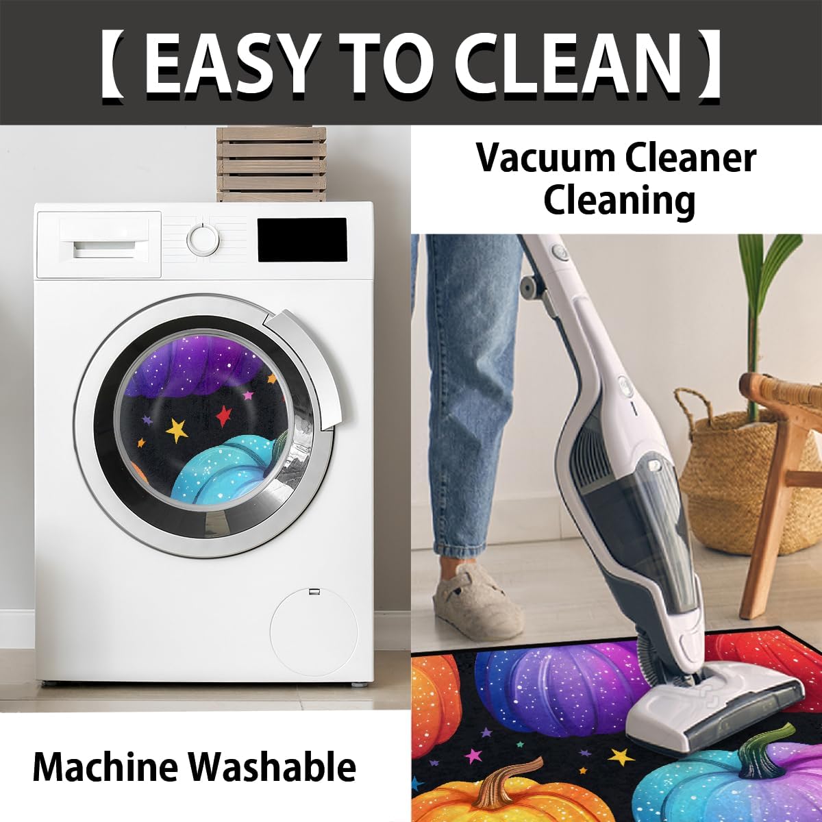 Halloween Colorful Starry Sky Pumpkin Half Round Door Mat Non Slip Washable Semi Circle Area Rug Absorbent Soft Half Moon Rug Floor Mat for Indoor Outdoor Kitchen Bathroom Patio Front Door Mat Decor