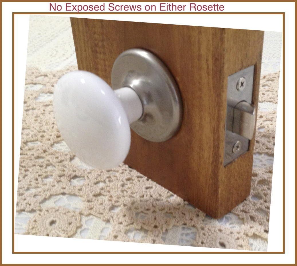 Porcelain Ceramic with Brushed Nickel hardware Door Knob Set with many Exclusive Features. Wonderful Premium Set, Engineered to fit all Modern pre-drilled Doors right out of the package (Passage)