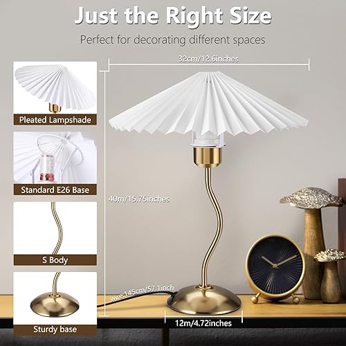 Miniatura 4 de Lámpara de mesa plisada pequeña, lámpara de mesita de noche para dormitorio, lámpara de luz de noche con pantalla de tela, mini lámpara Morden, luz