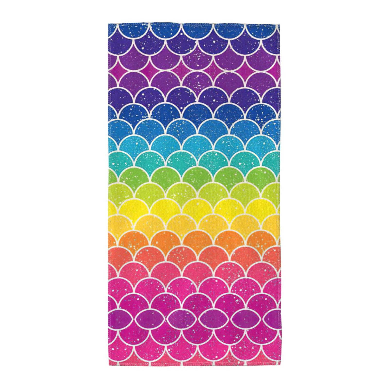 SDEGTHO Rainbow Fish Scale Fashion Printed Bath Towel High Water Absorption For Hiking Trip