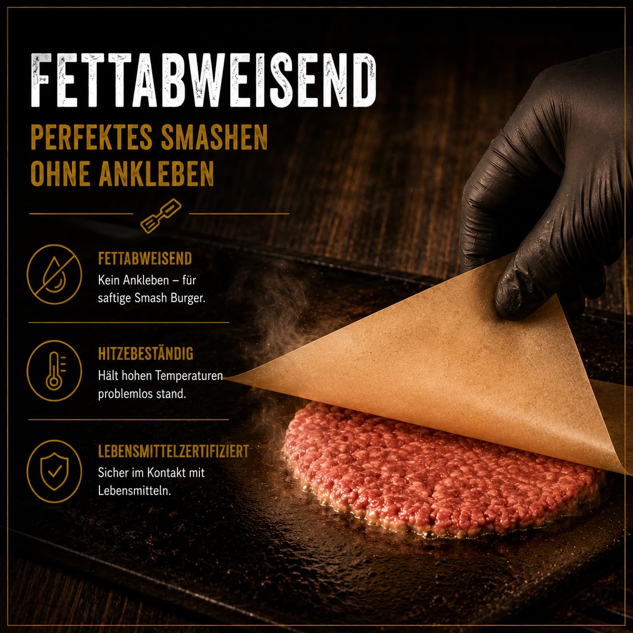 DREIBERG® Smash Hamburger Set in acciaio inox per plancha, barbecue a gas, teppanyaki con spatola per barbecue, carta hamburger, campana da scioglimento, pressa per barbecue, spargere spezie e
