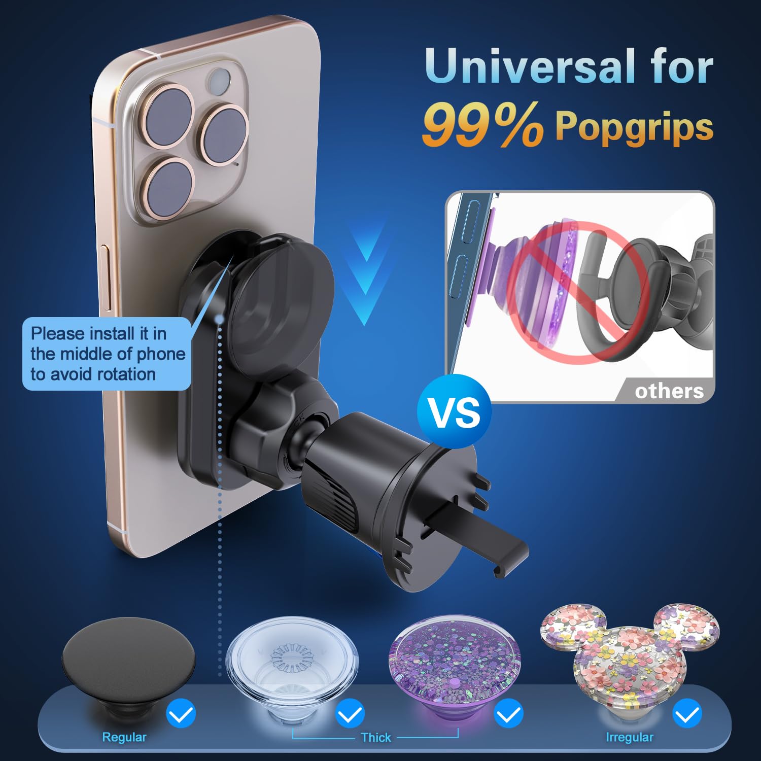 pop-tech Soporte de teléfono para rejilla de ventilación de coche para agarre de enchufe, soporte para teléfono compatible con cartera Magsafe negro y soporte para tarjetas Samsung iPhone 16, soporte