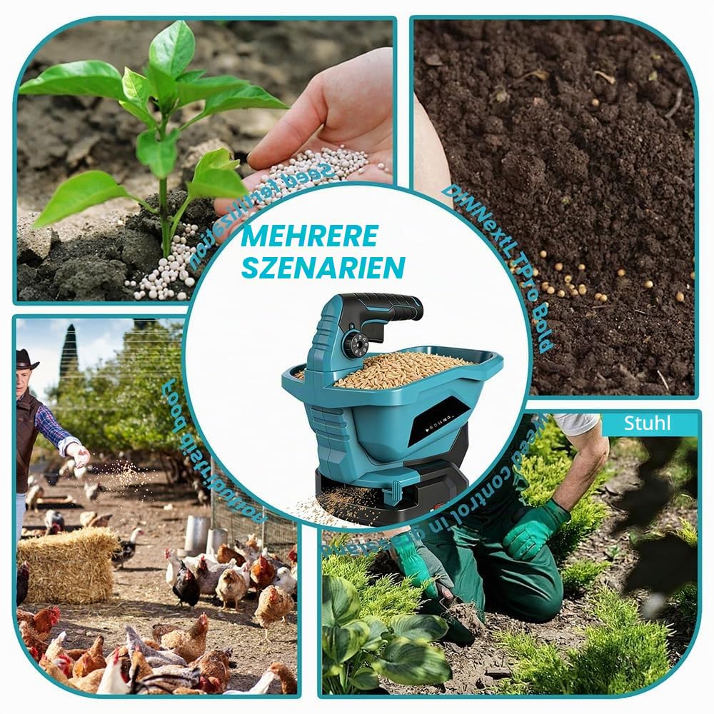 Kabelloser Saatgutstreuer für Makita 18 V Akku (ohne Batterie), Handdüngerstreuer, 6 Geschwindigkeitsstufen, 3,3 l batteriebetriebener Düngerstreuer für Grassamen, Dünger, Salz und Splitt