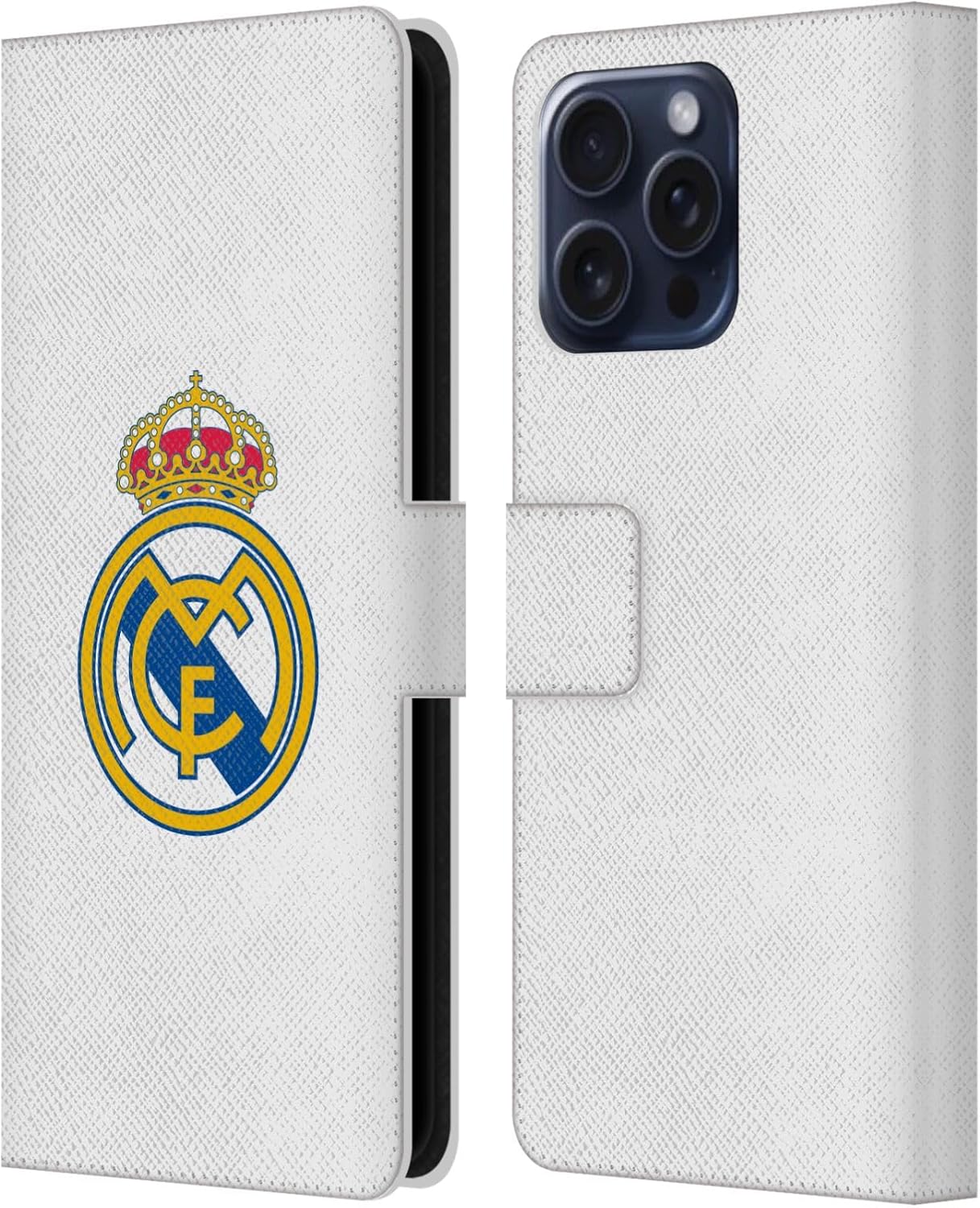 Head Case Designs Officially Licensed Real Madrid CF Plain Logo White Origin Leather Wallet Case Compatible with Apple iPhone 16 Pro Max