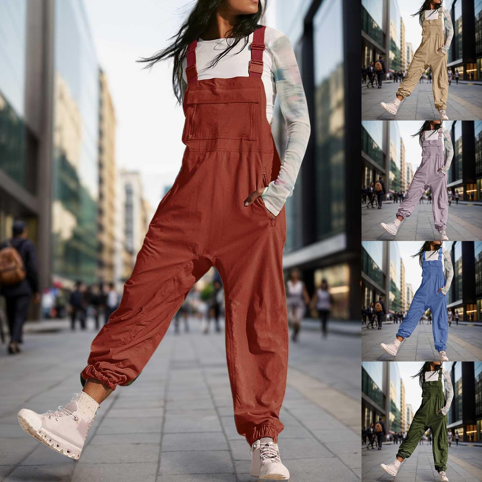 Generisch Salopette da donna in tinta unita, pantaloni da lavoro, comodi, casual, traspiranti, per individualità, slim fit, con bretelle, ad asciugatura rapida, classica, da donna