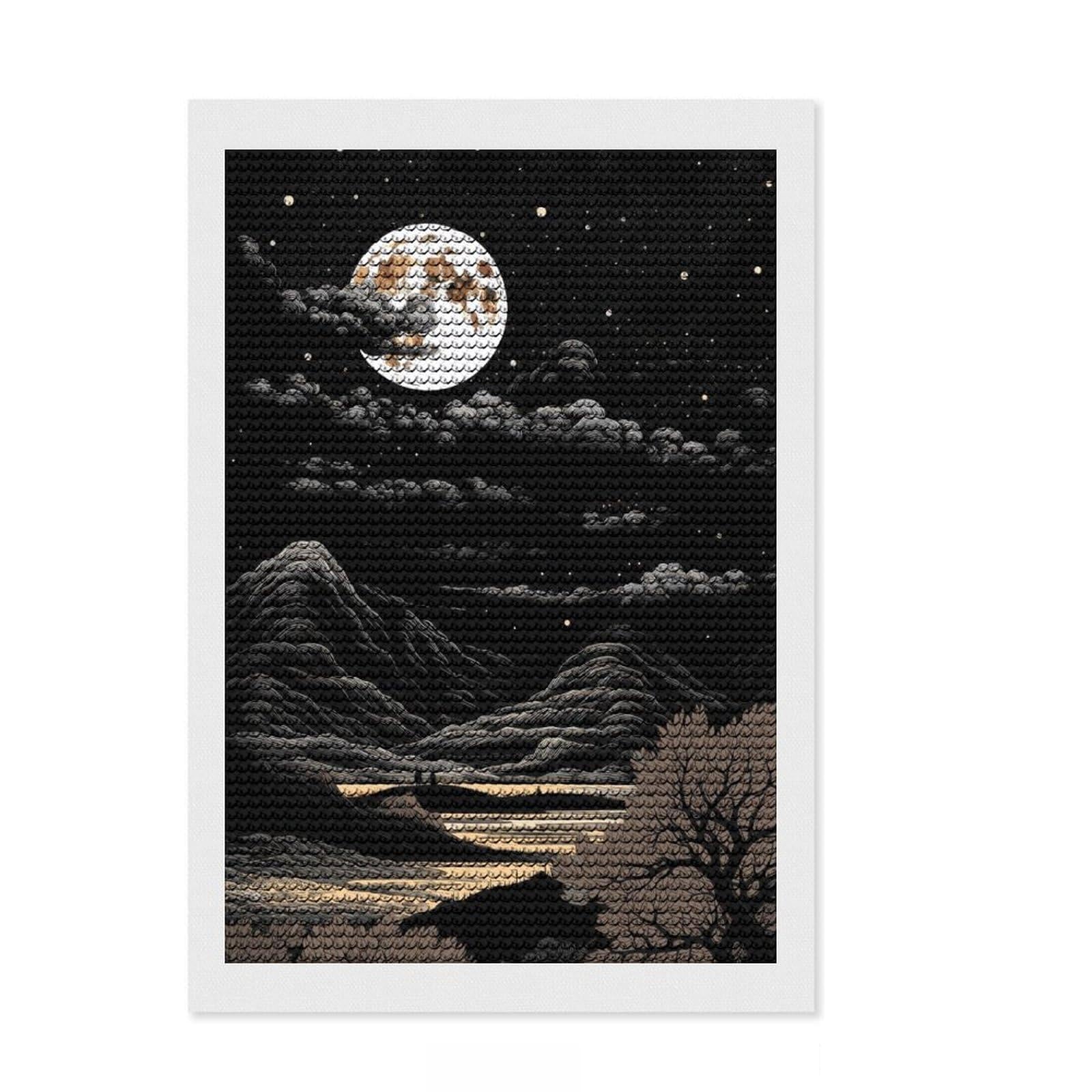 Junmoney Night Space Diamond Art Kit 8"x12", for Family Craft Time, Easy to Follow Symbols, Thoughtful Handmade Gift, Living Room Decor