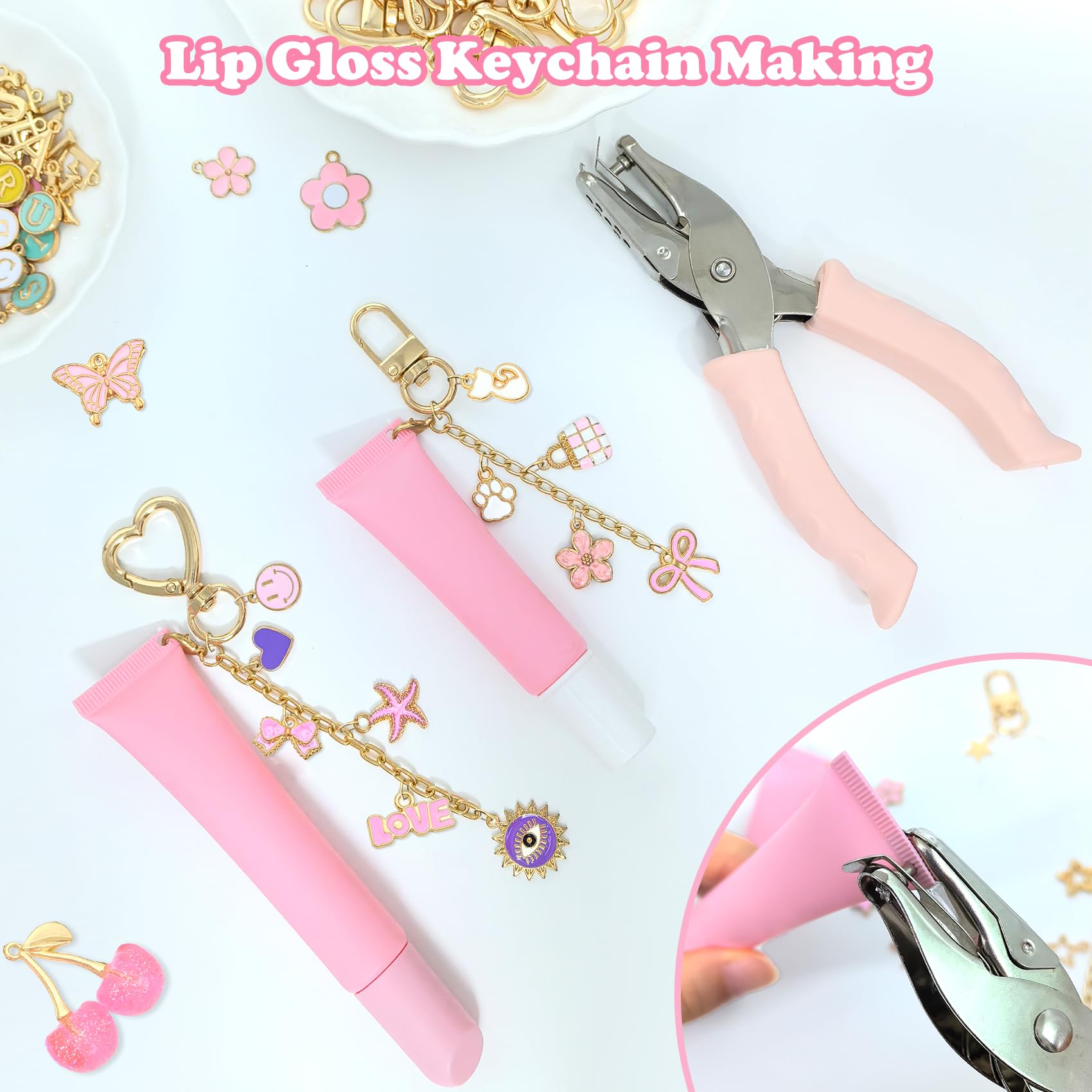 DIY Lip Gloss Charms Keychain Kit - 328 Pieces -3 DIY Lip Gloss Charms Keychain Kit - 328 Pieces -3