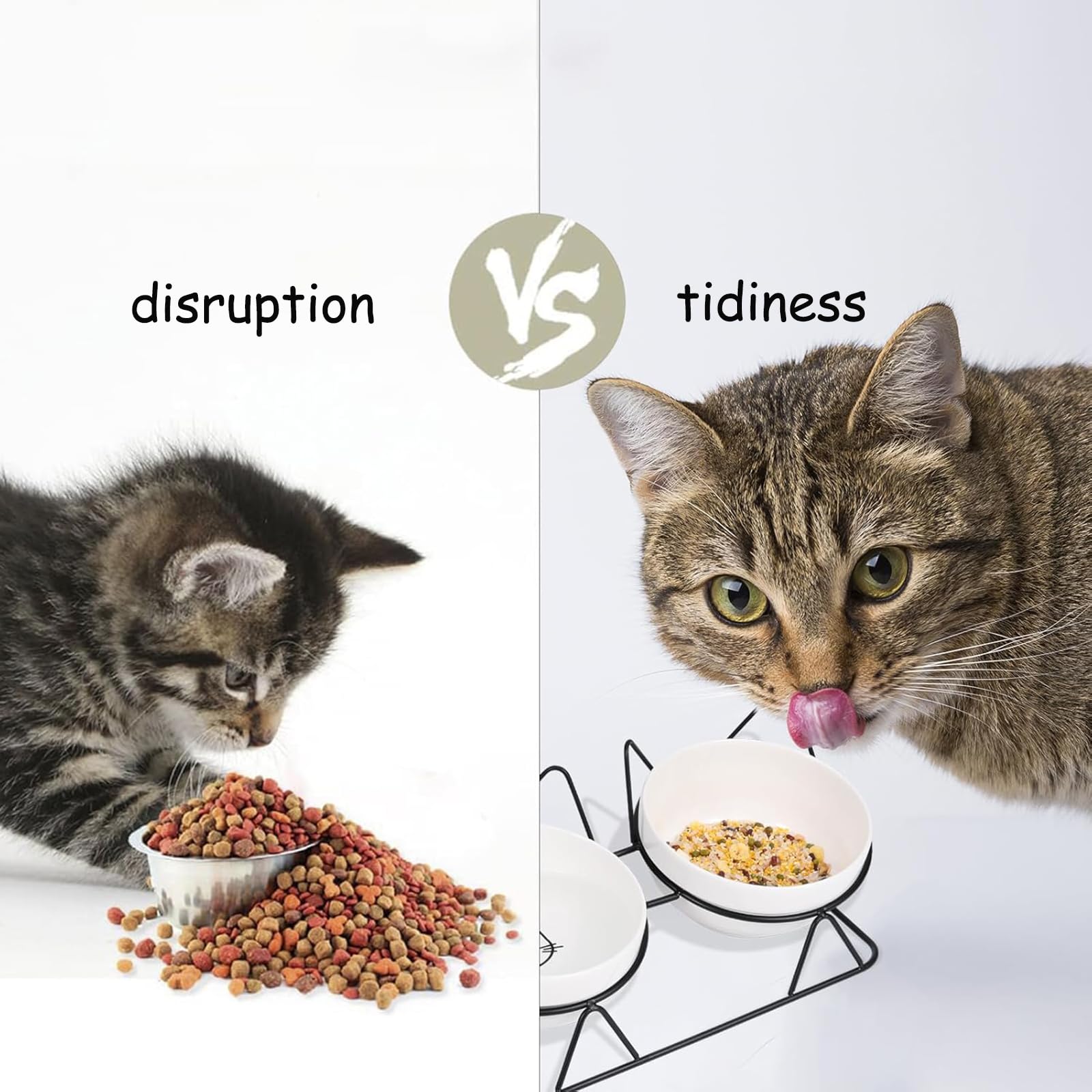 Set di 3 ciotole per gatti in ceramica,15° Inclinate Doppio Gatto Ciotola,con supporto,ciotola rialzata per gatti,inclinata,anti-vomito,per Cani Piccoli, Gattini