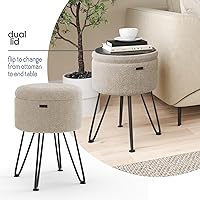 Vista 7 de STORAGEBUD Otomana redonda con almacenamiento, otomana de almacenamiento de bouclé, taburetes otomanos, taburete de tocador de maquillaje, pequeños