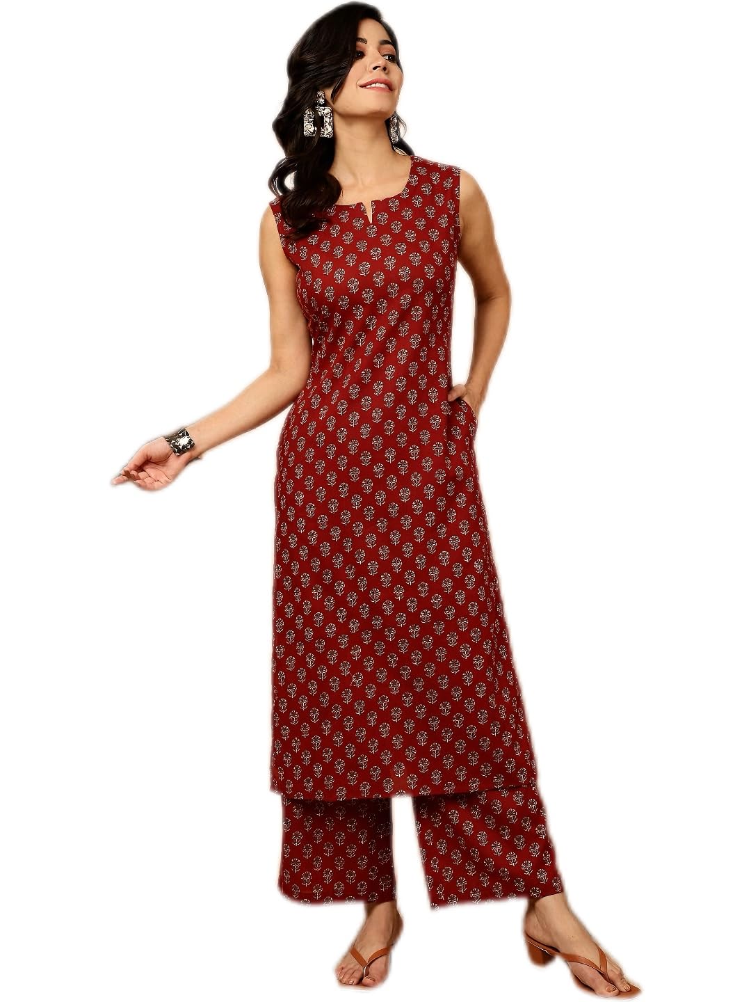 Floral Print Sleeveless Kurta with Palazzo Set,Cord Set for Womens-image-12