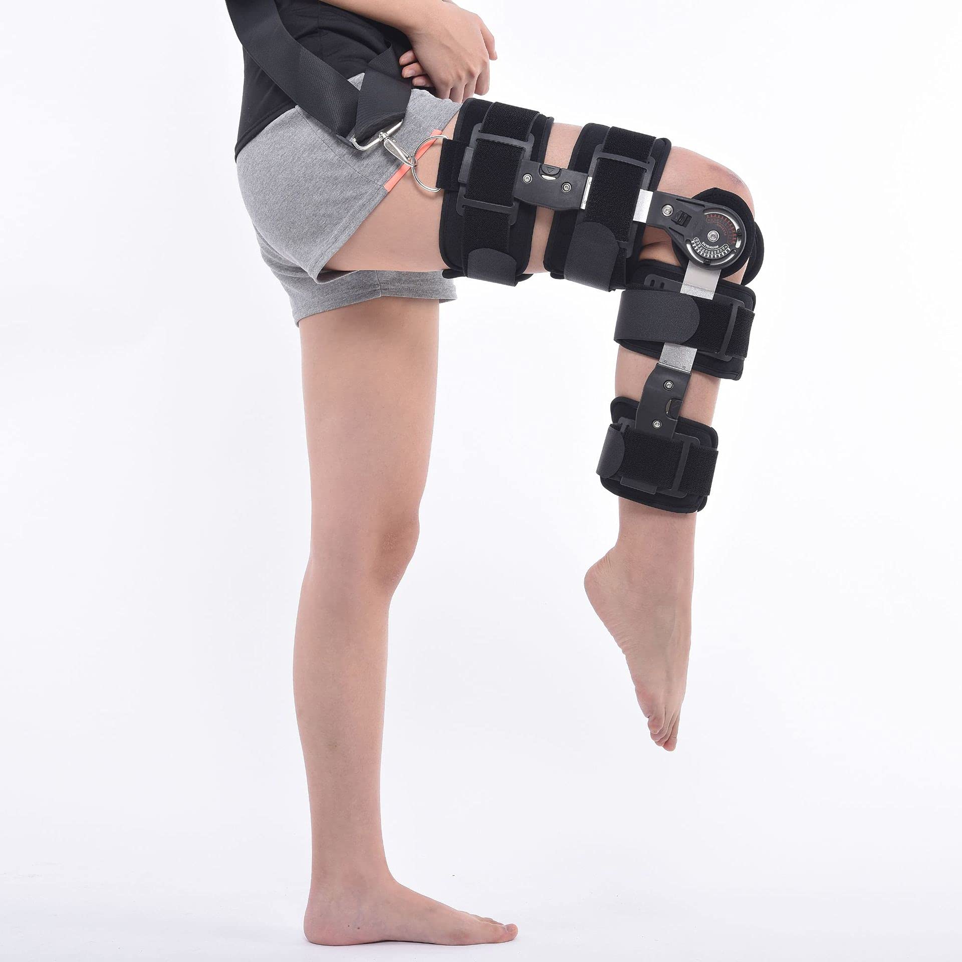 Rodillera con Bisagra ROM, Inmovilizador De Rodilla Ajustable, Soporte para Ligamentos Cruzados Anterior, Medial Y Posterior para La Recuperación De Lesiones De Rodilla,Black