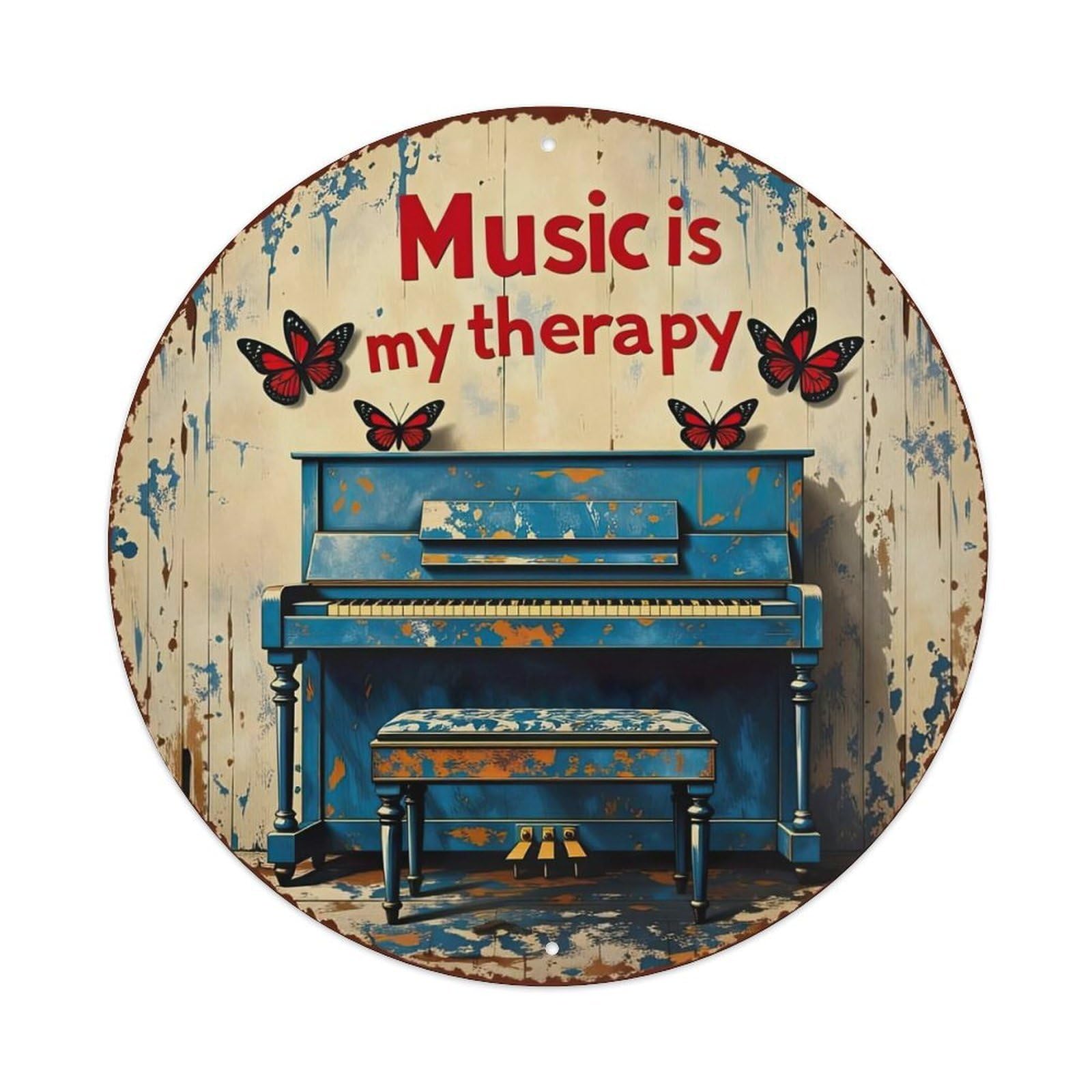 Music Is My Therapy Piano Butterflies Metal Tin Sign