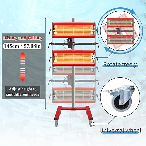Miniatura 4 de Solary Lámpara de curado de pintura infrarroja, secadora de pintura infrarroja de onda corta de 2100 W 110 V con temporizador para cabina de pintura