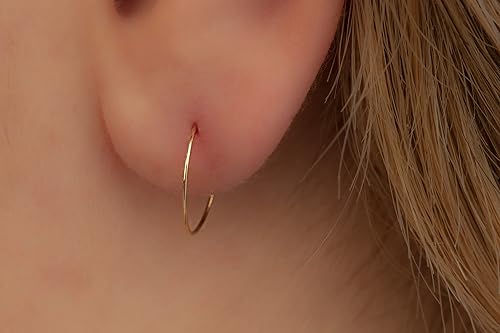 Miniatura 4 de 14K Gold Filled Small Hoop Earrings for Cartilage Nose, Tiny Thin 8mm Piercing Hoop Ring 24 Gauge (Gold, 8mm 24 gauge  1 pair)