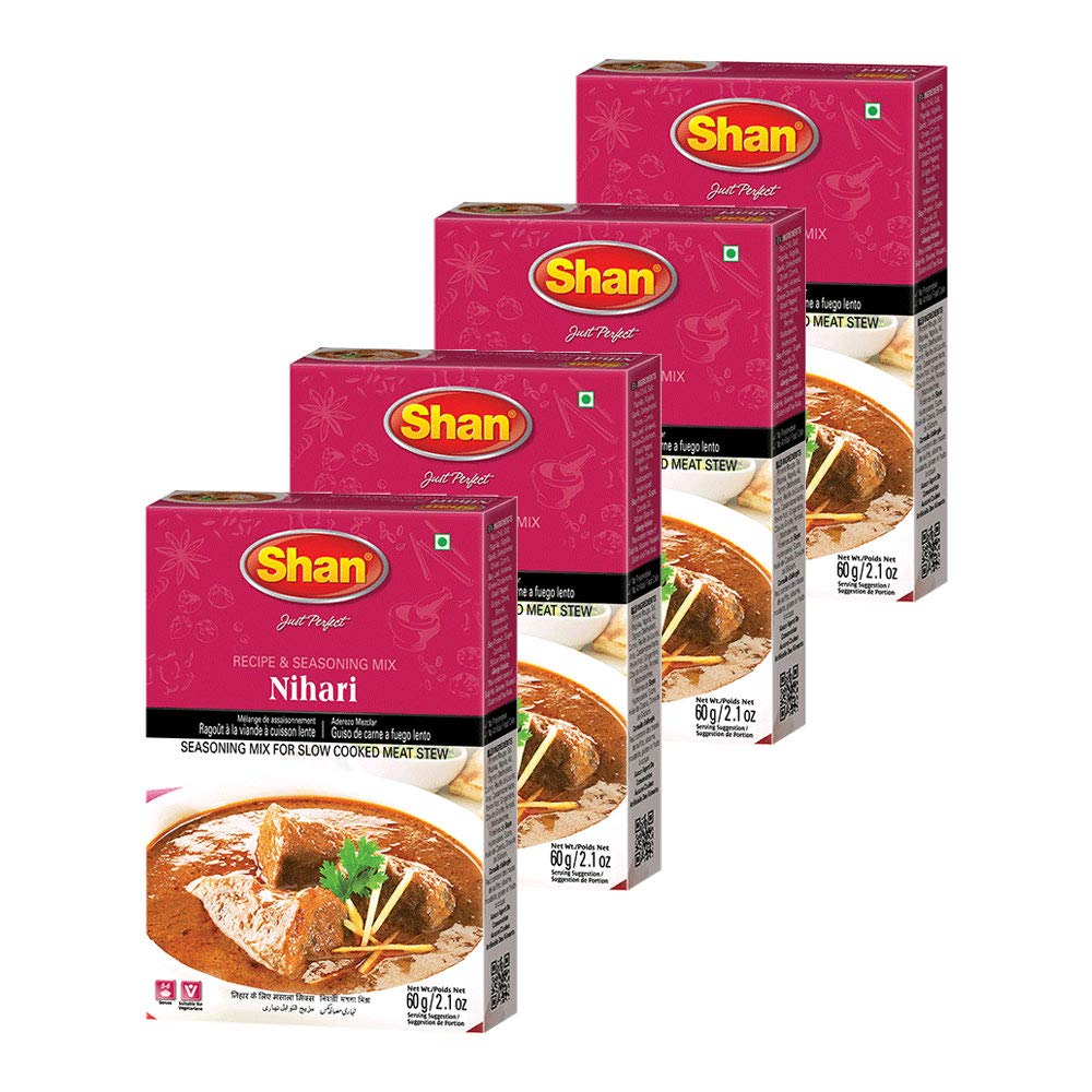Shan Nihari Masala Seasoning Mix 60g | Authentic Mughlai Spice Blend for Slow-Cooked Meat Stew | Ideal for Beef, Mutton & Chicken | Rich in Aromatic Spices | Shan Meat Masala | (Pack of 4)