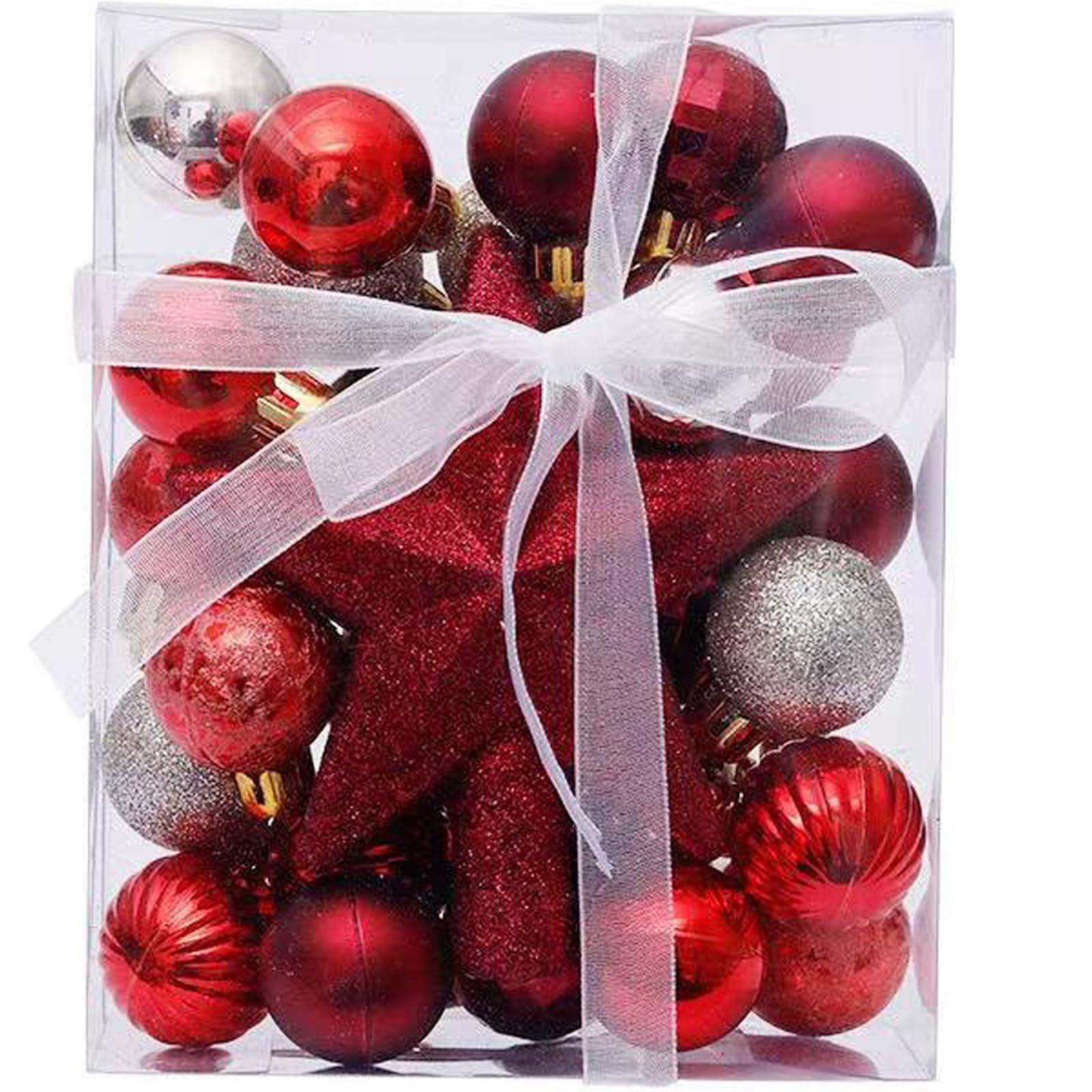 30 Pièces Boules de Noel avec 10M Fil d'or