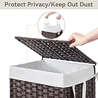 Vista 4 de Chrislley - Cesta de ropa delgada de 90 L con ruedas, canasta de lavandería con tapa y bolsa interior renovable, organizador de ratán tejido a mano