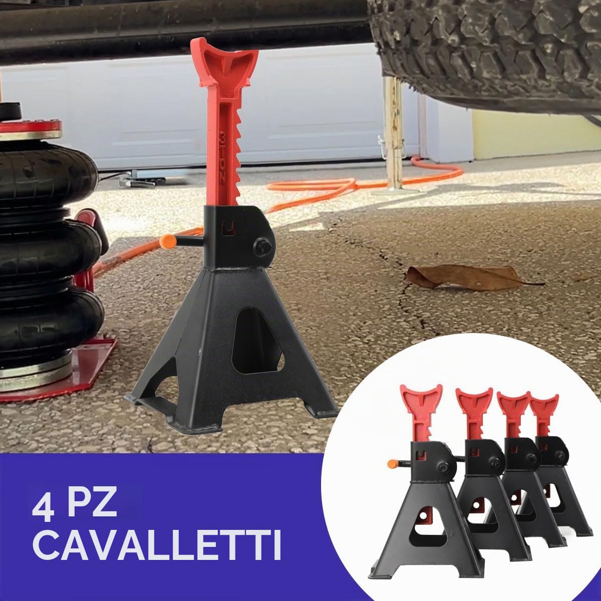4 Pezzi Cavalletti di Supporto, Cavalletti per Auto Cric capacità 3T Supporto per Roulotte, Altezza Regolabili 275-415 mm, Cavalletti di Sostegno per Veicoli, Auto, SUV, Caravan