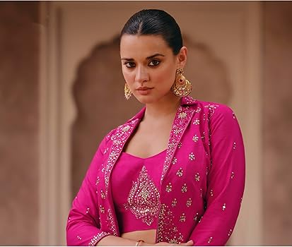 strapless open back dress Dark Pink Anarkali Gown for Weddings – HATKE BRIDE main image 0