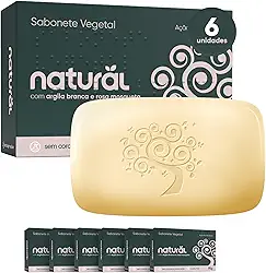 NATURAL Combo Sabonete Argila Branca e Óleo de Rosa Mosqueta - Kit com 6 unidades