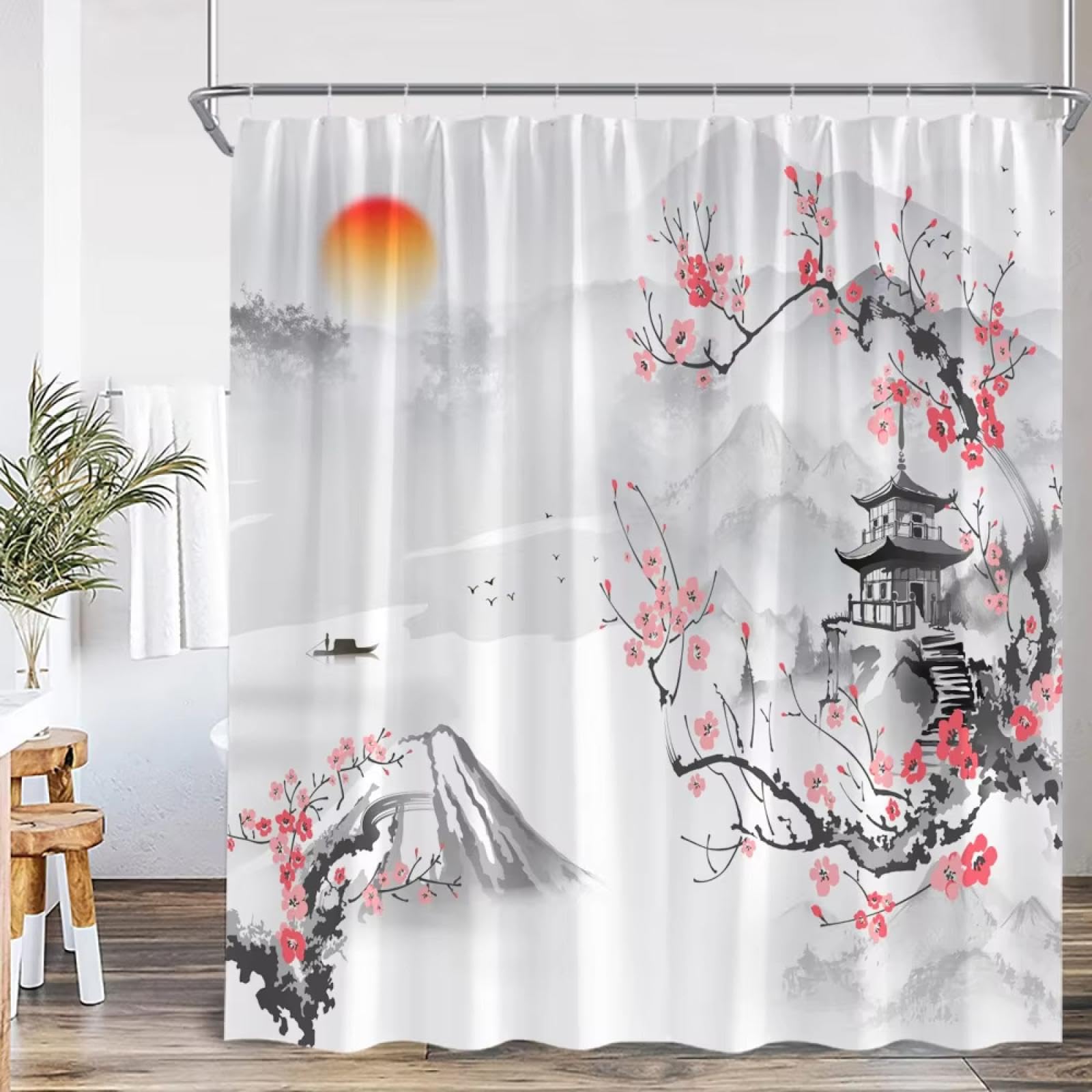 Rideau de douche peinture chinoise zen pour baignoire 123x220cm