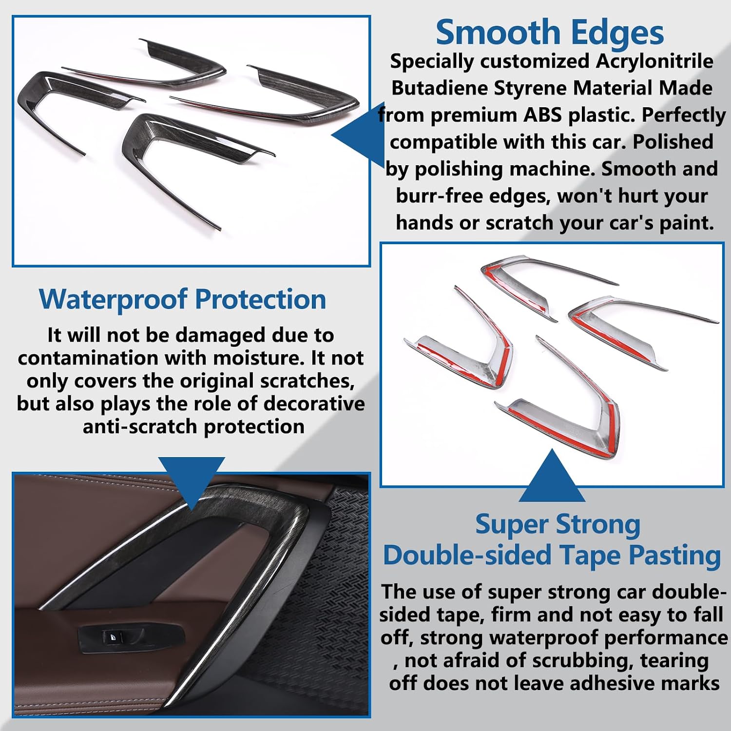 Sekhyna Car Inner Door Handle Cover Trim Compatible with BMW X1 U11 2023 2024 ABS 4PCS,Interior Door Panel Trim Strips,Auto Door Armrest Protection Cover Trim Accessories (Black Wood Grain)