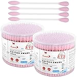 HOMEFOX XL Pink Thick Cotton Swabs Pointed Precision - 500 Count Extra Large - Pointy Organic Cotton Buds Double Side Tightly Wrapped Cotton Tips Paper Stick Cruelty-Free, XL Pointy & Round Pink