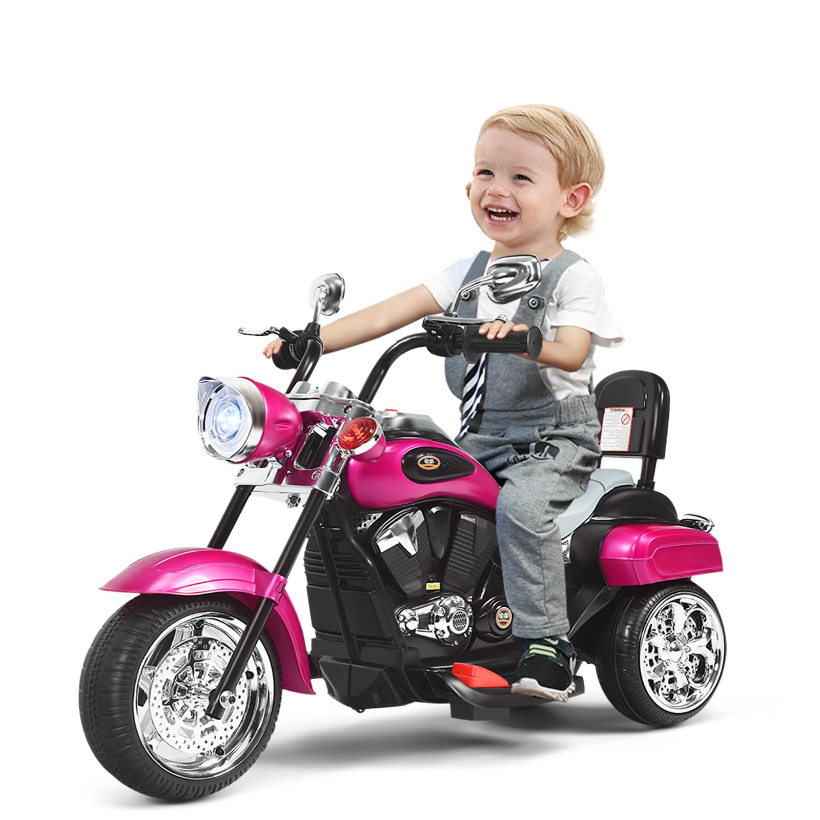 SOARS 6V Kinder Elektro Motorrad, Kindermotorrad Dreirad mit verstellbarem Scheinwerfer, Sound, Hupe, Rückspiegel, Pedale, 2,5-3 km/h, Elektrofahrzeug für Kinder ab 3 Jahren