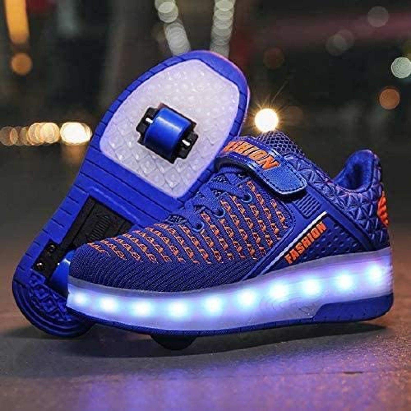 Zapatillas De Skate LED con Ruedas Dobles Zapatillas De Skate Zapatillas con Ruedas LED Niños Niños Niñas Gimnasia Al Aire Libre Zapatillas De Moda Técnica,Blue-32 EU
