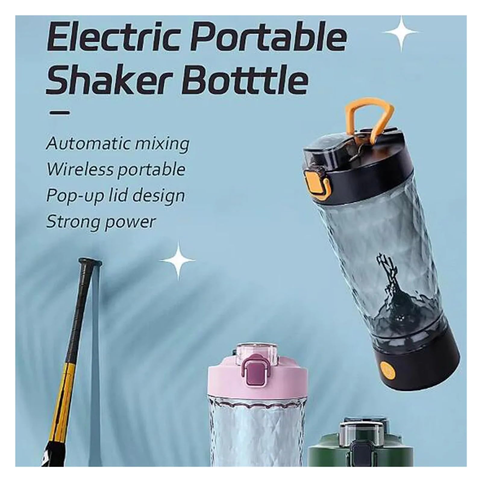 Taza mezcladora de café, Botella Mezcladora De Proteínas Eléctrica Recargable Por USB For Entrenamiento Físico Y Viajes,Autoagitadora(Black)