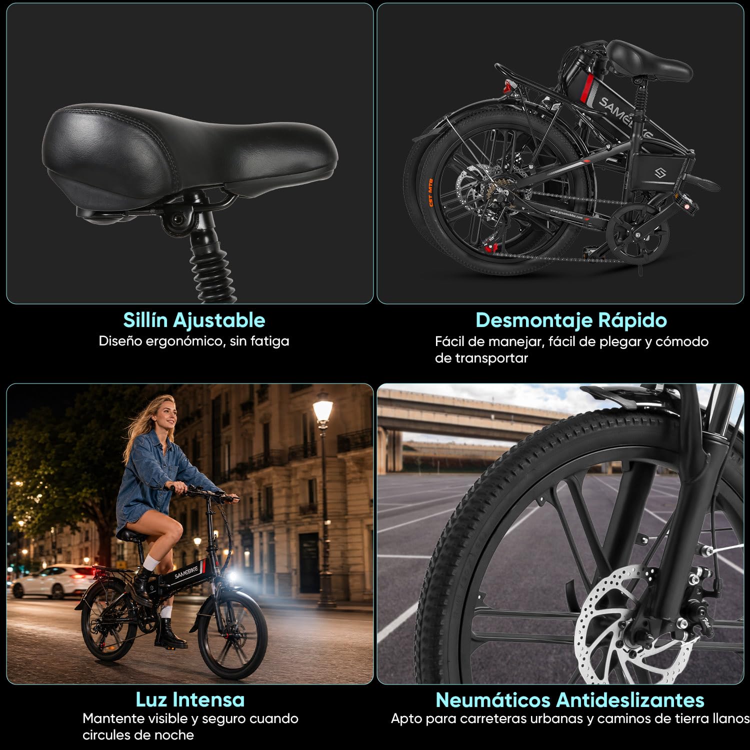 SAMEBIKE Bicicleta Eléctrica Plegable 20'' 250W Motor sin escobillas eBike para Commuting 48V 10Ah batería extraíble Electric Mountain Bike sillín Ajustable 80km autonomía máxima ebike Urbana