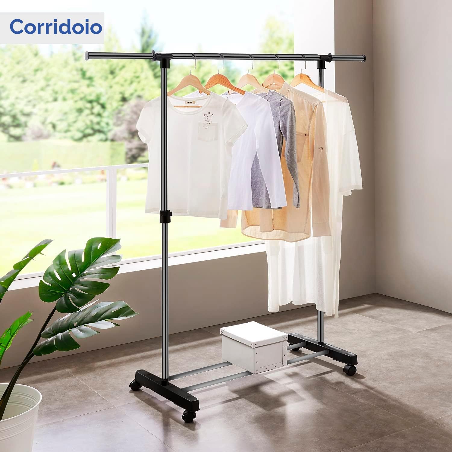 edihome, Appendiabiti per vestiti, guardaroba, appendiabiti, armadio per vestiti, resistente, in metallo e portatile con ruote