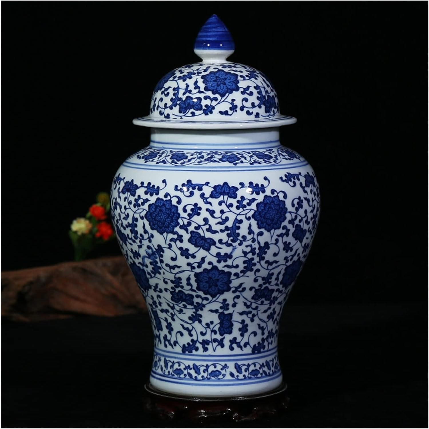 Vaso di Zenzero in Ceramica Antico in Stile Cinese, imponente, Decorazione per Ufficio, Vaso di Porcellana Blu e Bianca.B