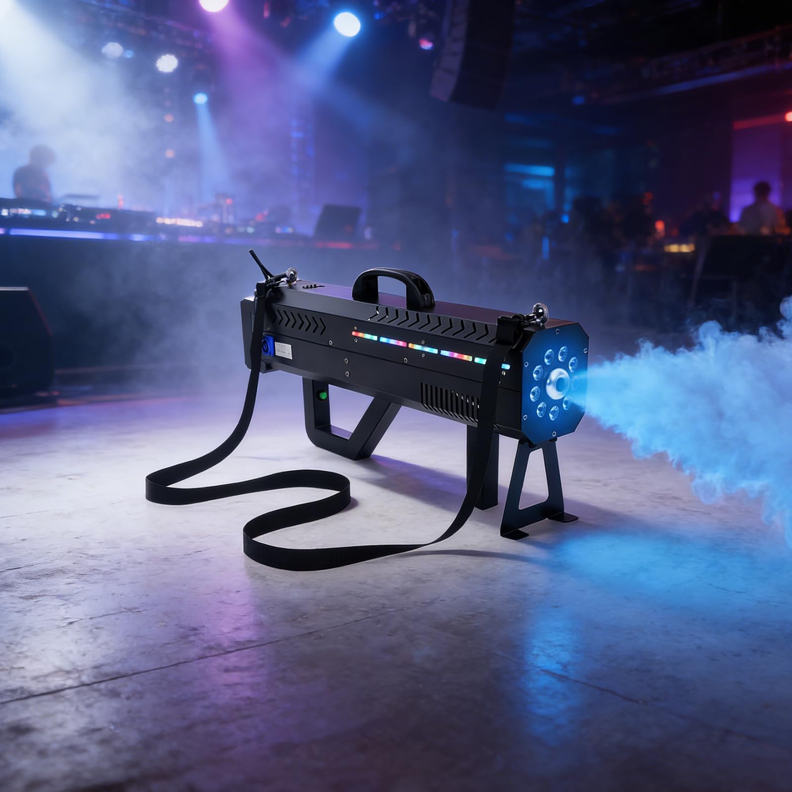Nebelmaschine 1500W Handnebelmaschine LED Party Nebelpistole 6.3kg | 9x3W RGB LED, 500ml Tank, Tragbar Mit Gurt & Ständer, 3-5m Ausstoßweite