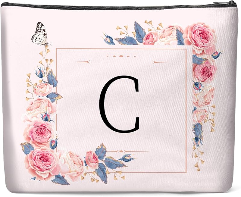 Necessaire de maquiagem Luoycxy em lona, rosa, com zíper e revestimento, modelo C