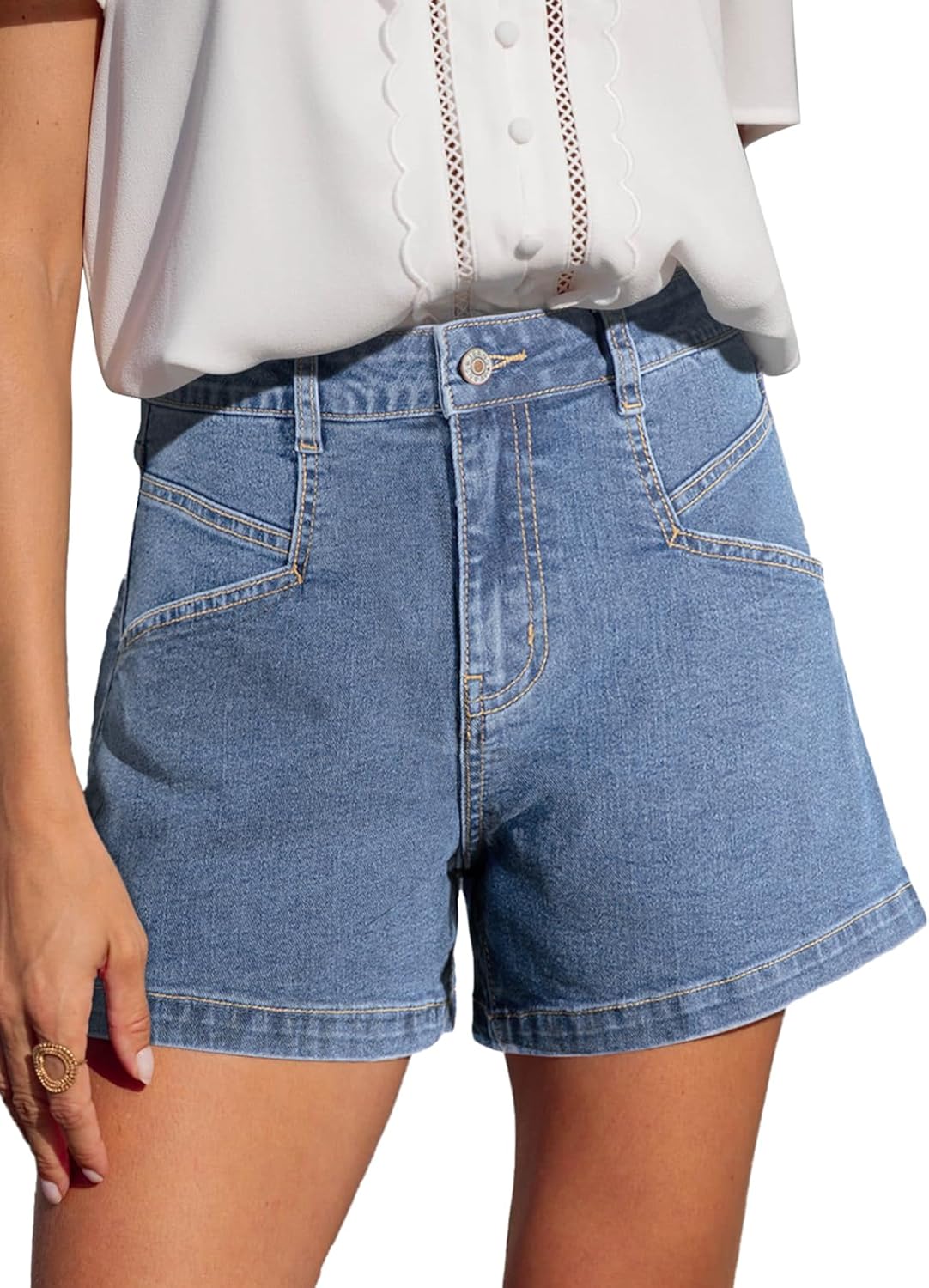 Sidefeel Women's Jean Shorts High Waisted Stretchy Summer Denim Shorts with Pockets